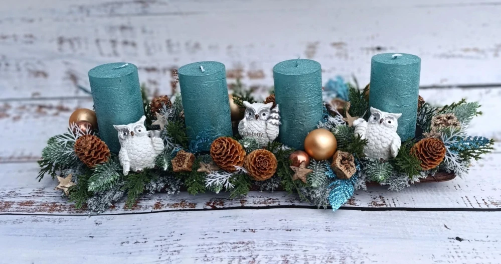 Adventní svícen se sovičkami