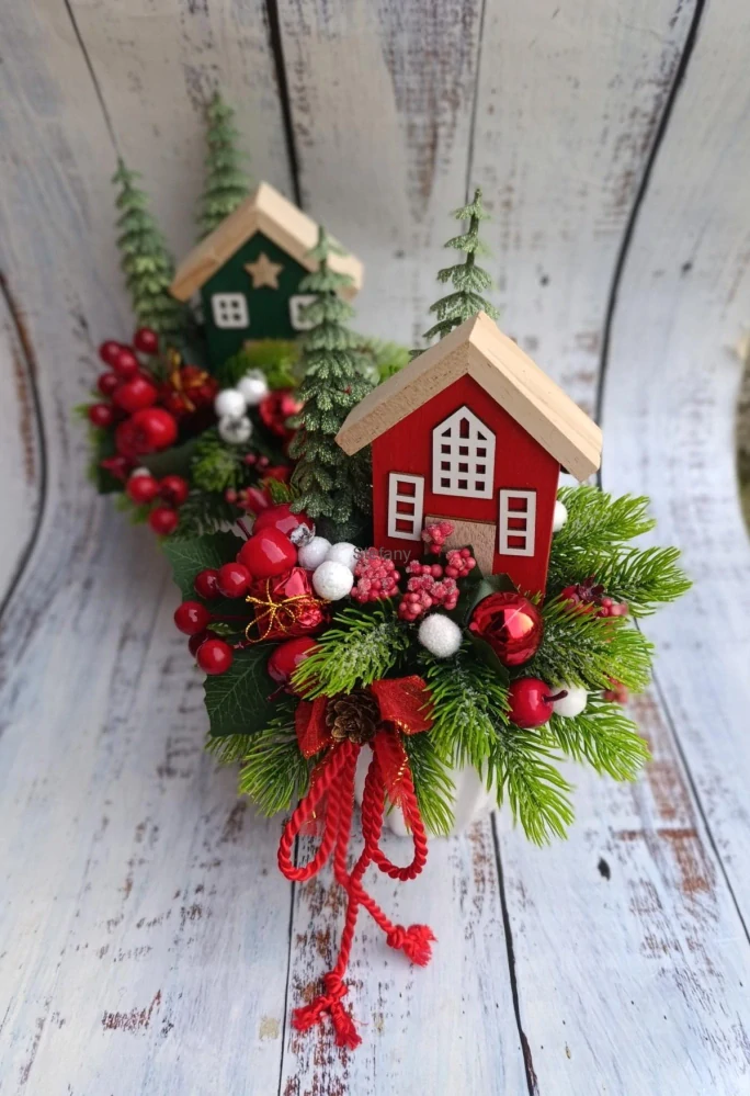 Vánoční květináček s domečkem