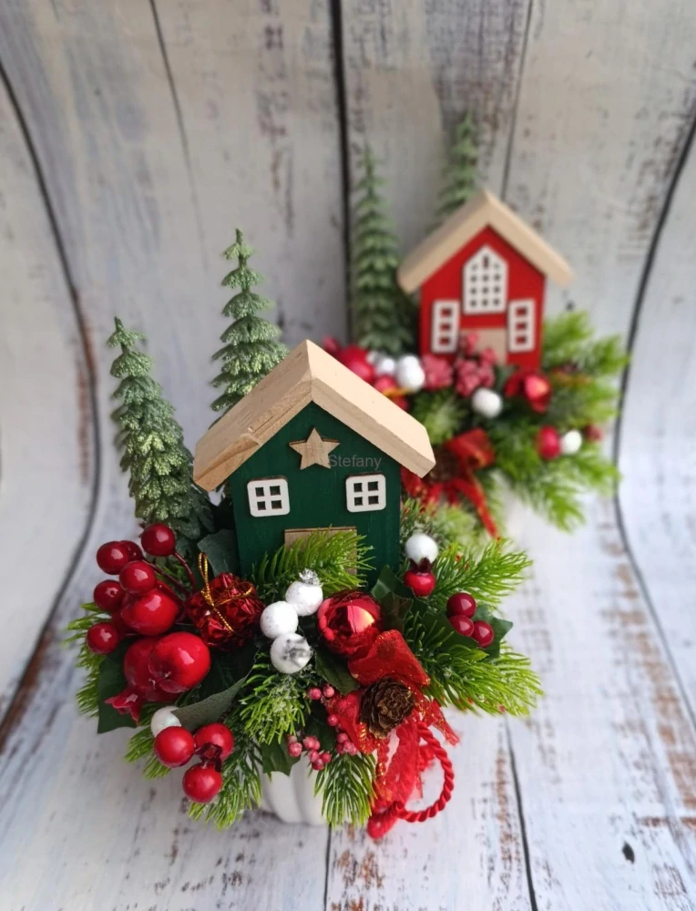 Vánoční květináček s domečkem